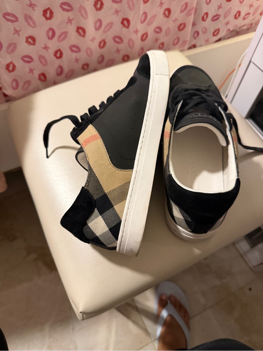 Burberry Black and Beige Check Men’s Athletic Sneakers - Picture 3 of 10